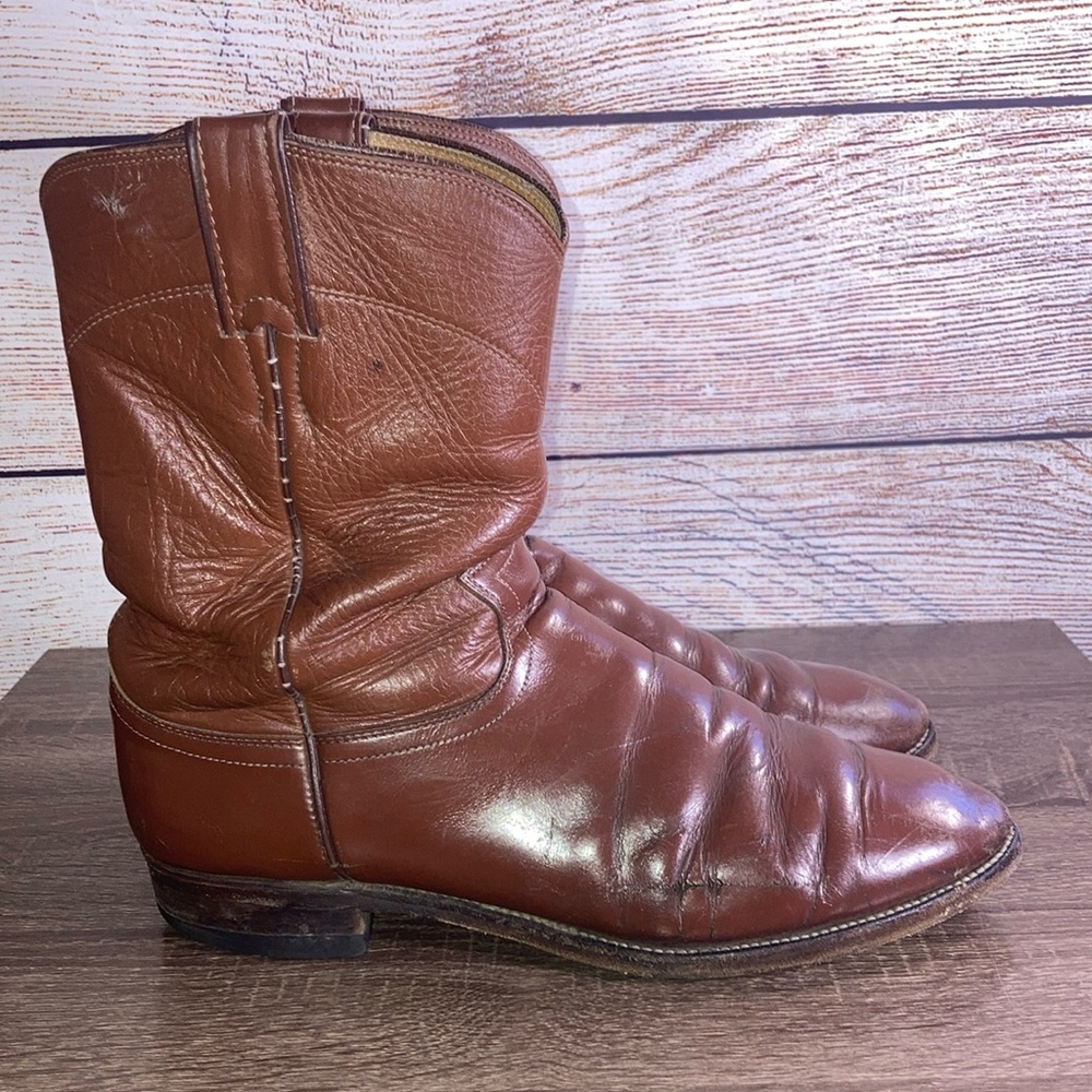 Men Vintage Leather Brown Roper Boots By Justin Size 9.5B